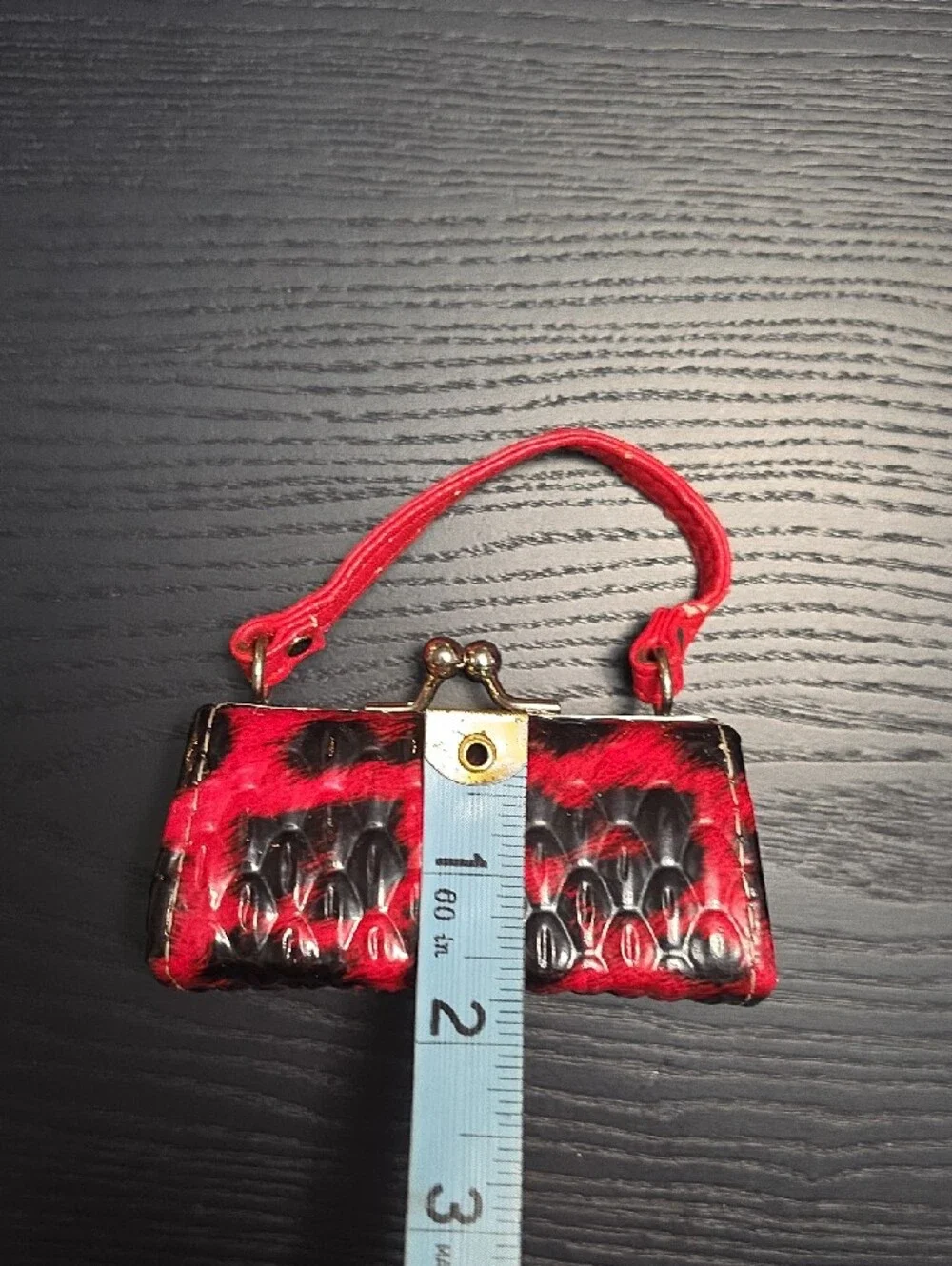 Red and Black Leopard Mini Lipstick Bag, Used